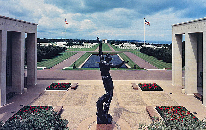 The Normandy American Cemetery and Memorial, which overlooks Omaha Beach at Colleville-sur-Mer, France.

