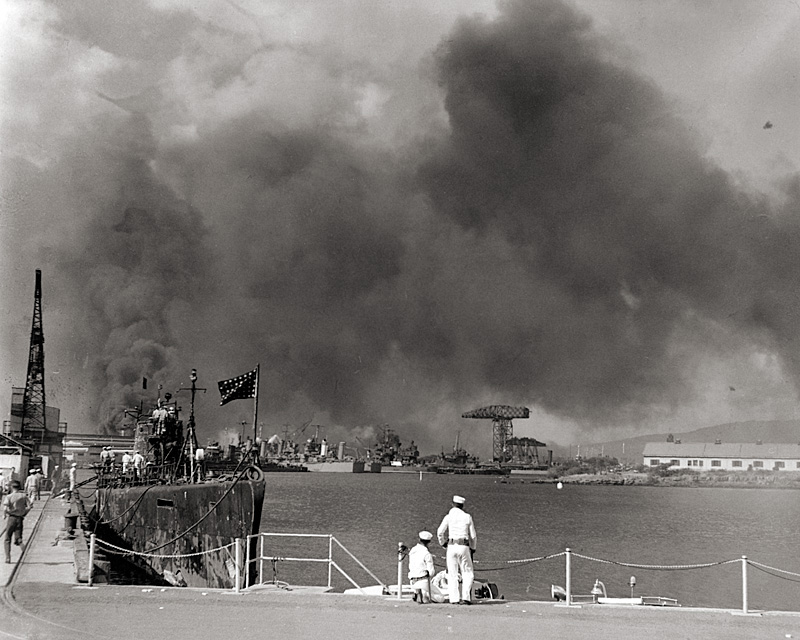 Looking toward the Navy Yard from the Submarine Base during the attack. 