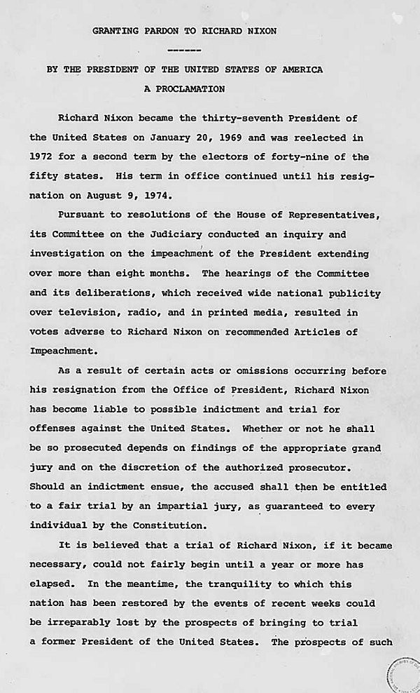 Should president ford have pardoned richard nixon