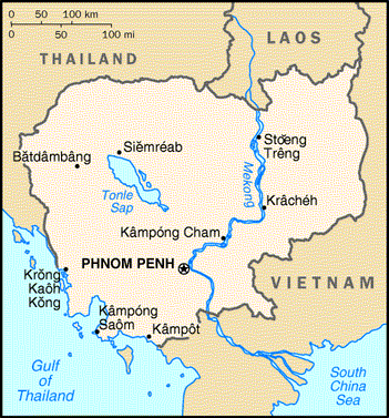 Cambodia and surrounding area.