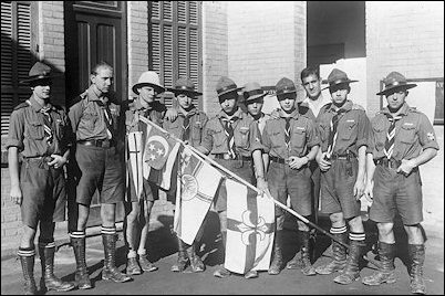 German Boy Scouts in Cairo, Egypt, amid an international tour to promote traditional scouting in 1931.