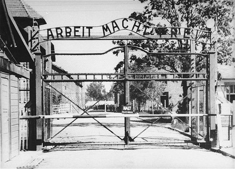 holocaust concentration camps. The entrance to the main camp