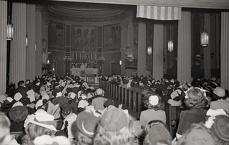Noon mass at Saint Vincent de Paul's church in New York is filled to capacity on D-Day.