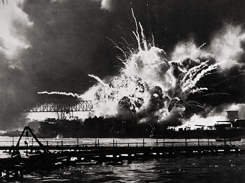 The forward magazine of USS Shaw explodes during the second Japanese attack wave.