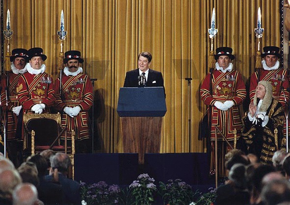 President Reagan addressing British Parliament in London, England. 6/8/82. 
