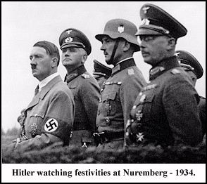 Hitler watching festivities at Nuremberg - 1934